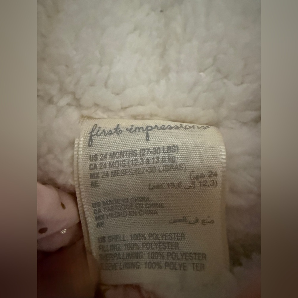 First Impressions Baby Girl Pink Star Snowsuit Hooded Sherpa Lined 24 Months - Picture 7 of 9